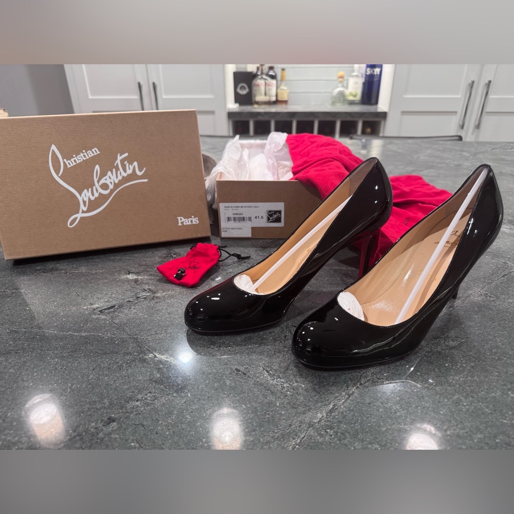 Christian Louboutin Black Patent Leather Simple Pump, 85mm - Worn Once